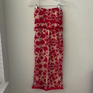 Lovers + Friends Strapless Midi Dress in Red and Nude Floral